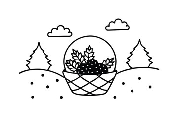 Basket of wheat in a sunny landscape with trees