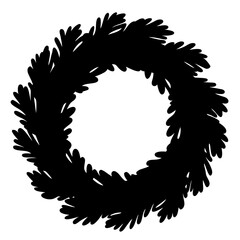 Elegant Black Silhouette Wreath with Leafy Design on a White Background