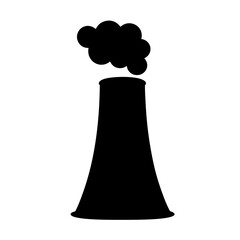 Black Industrial Chimney Icon with Cloud of Smoke on White Background