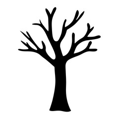 Silhouette of a bare tree against a white background in winter season