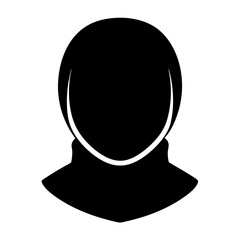 Silhouette of a person wearing a hijab, religious head covering, black and white
