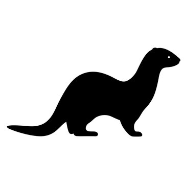 Black silhouette of a weasel standing, showcasing its distinctive elongated body shape