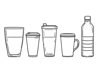Clear Line Art of Various Water Cups