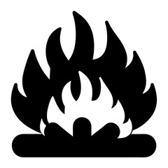 Bold black and white flammable hazard warning symbol with bright flames