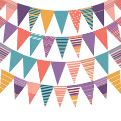 Colorful Islamic ornamented bunting flags ideal for holy festivals and cultural decorations, isolated on white background