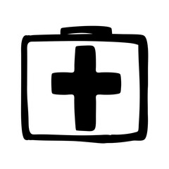 Fototapeta premium Simple Black and White Hand Drawn Medical Kit Icon Illustration Design