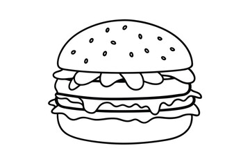 Delicious double cheeseburger line art illustration fast food meal