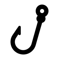 Silhouette of a black fishing hook used for catching fish and bait