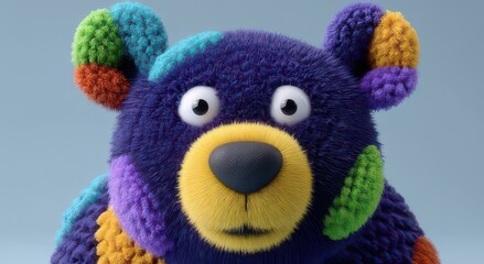 Colorful Fuzzy Bear Character Illustration