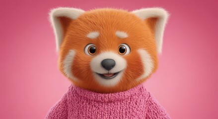 Cute Red Panda Character with Pink Sweater