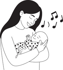 black and white parent child line art illustration
