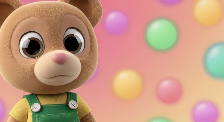 Cute 3D Bear Character with Colorful Background