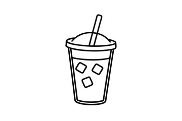 Iced beverage in a plastic cup with straw and ice cubes