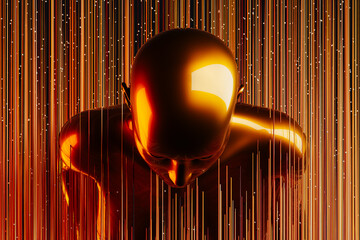 Dynamic metal humanoid silhouette with tech lines