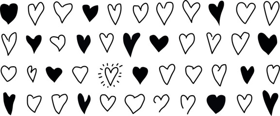 Minimalist Black Heart Logo Set: Elegant Love Symbol Variations for Branding, Stickers, and Modern Design Projects