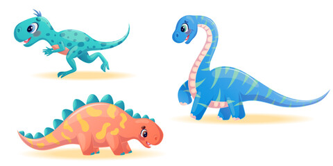 A set of cute dinosaurs. A charming prehistoric animal. Isolated vector illustration for design, prints and patterns