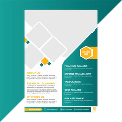Eye-catching flyer layout for fintech companies and tax firms offering modern financial services, from credit to investment planning, through digital media