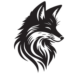 Black and White Fox Head Vector Illustration: Minimalist Animal Design, Wildlife Graphic, Elegant Fox Logo, Nature Inspired Art