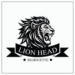 Majestic Lion Head Silhouette with Crown Regal Vector Illustration