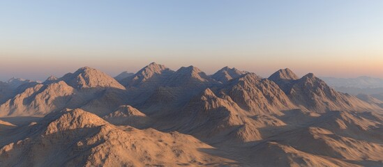 Desert mountain range sunset panorama.  Background Clear sky. Use Travel brochure