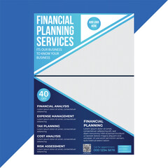 Professional flyer layout designed to promote financial products and services such as loans, investments, and digital banking to a wide online audience