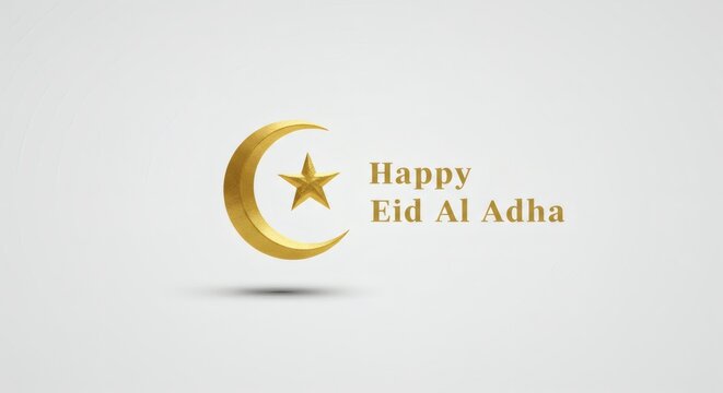 Golden Crescent Moon and Star Happy Eid al-Adha Greeting
