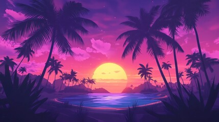 Vibrant Sunset Paradise: Tropical Beach at Dusk