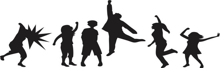 Silhouettes of joyful people celebrating success