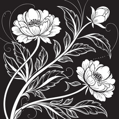 Seamless Vintage Floral Pattern Vector – Ornamental Leaves, Retro Branches, Nature-Inspired Art for Spring Decoration, Black Swirl Texture Design Wallpaper Illustration