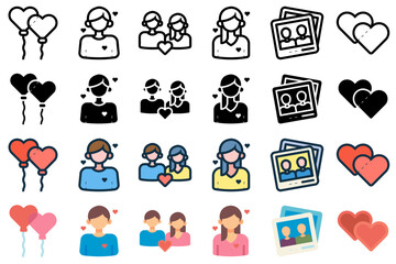 Couple in love icon set related to love, heart, partner, feeling, romantic, romance, valentine, and other. vector illustration with line, outline, glyph, lineal color, flat style