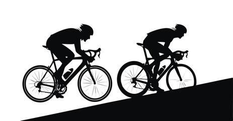 Obraz premium Two cyclists silhouette, clean cutout, transparent background
