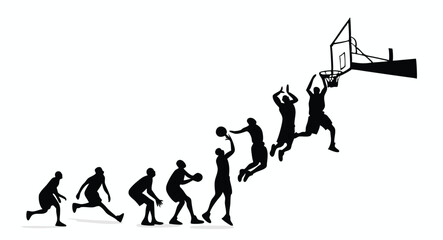 Basketball players action sequence silhouette isolated