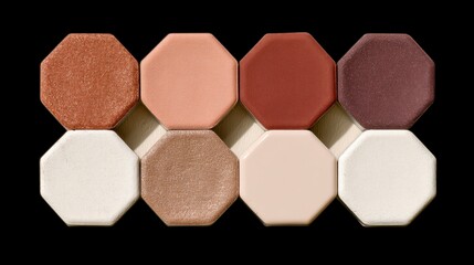 Fototapeta premium Octagon Shaped Eyeshadow Palette Neutral Tones Makeup Cosmetics Beauty Product