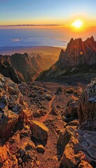 Naklejka premium Breathtaking high altitude mountain pass surrounded by clouds and scenic landscapes