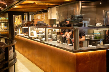 Interior of cozy classic european restaurant