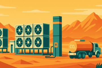 CO2 Capture Facility in Desert – Direct Air Capture Technology Illustration

