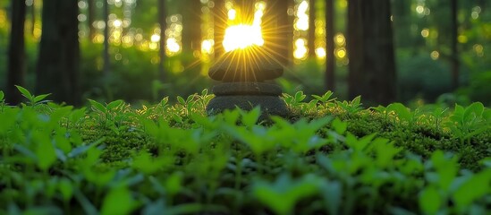 Sunset forest zen stones peace nature calm serenity meditation