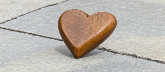 Wooden heart on stone pavement, outdoor setting; sympathy gift