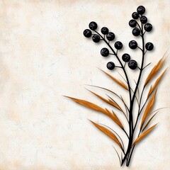 Dark Berries and Wheat Grasses on Textured Background