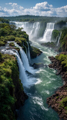 Obraz premium Majestic waterfalls cascading into lush green valleys in Argentina