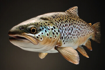 Brown trout swimming in dark water with intricate patterns