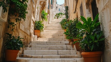 Fototapeta premium Stone Steps, Plants, Sunlight