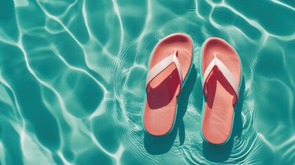 Pair of Flip-Flops Floating in Pool Water for Relaxed Summer Vibes