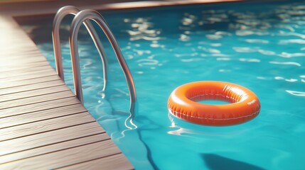 Pool Float in Tropical Sunset Poolside Setting for Summer Relaxation, summer background