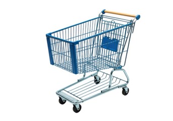 Isolated blue metal shopping cart on white background for store use