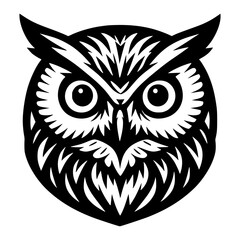 Obraz premium Vector Art: Black and White Stylized Owl Illustration in Hipstery and Vintage Style with Feather Details