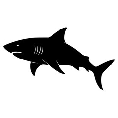Fototapeta premium Shark Vector Silhouette: Marine Animal Ocean Predator Illustration in Black and White Graphic Design