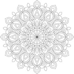 Intricate Black and White Mandala Design for Coloring Books. simple mandala design for coloring book, relaxing and simple mandala art, yoga logo design 