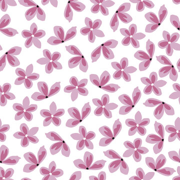 Floral seamless pattern. Flowery surface design of stylized pink flowers