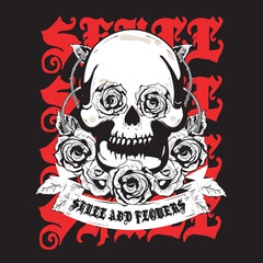 Skull and Flower Vintage T Shirt Design.Best Selling T Shirt Design.